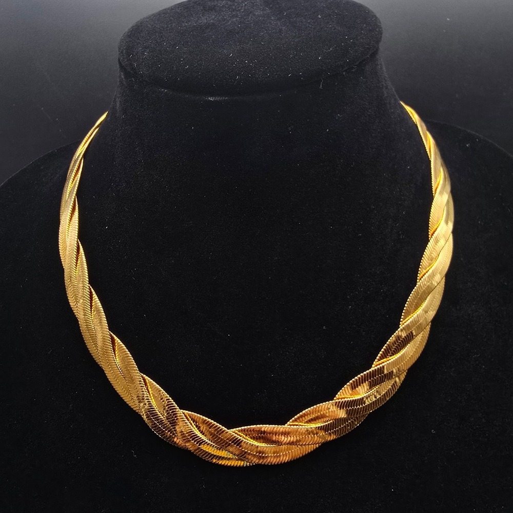 Avon Gold Tone Twisted Herringbone Necklace Vintage Costume Jewelry